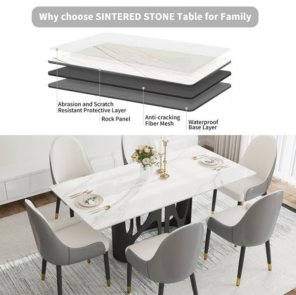 English Elm Black Iron Honeycomb Base Sintered Stone Dining Table Seats Eight Modern Decor W1535S00637