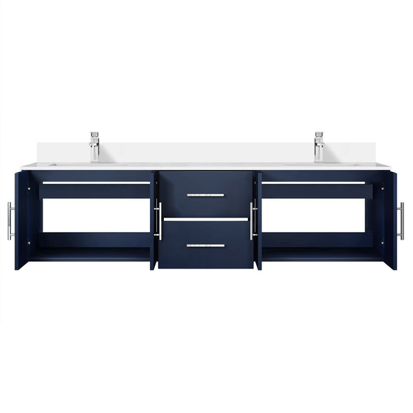 English Elm Navy Double Bath Vanity 72" W x 22" D with Cultured Marble Top, Chrome Faucet, Soft-Close Drawers B2731P258707
