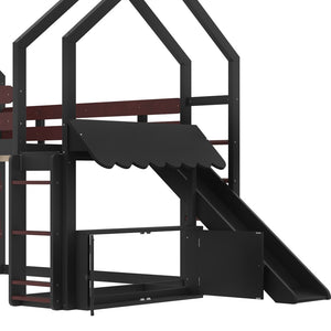 English Elm Full Size Pine Loft Bed House Frame with Slide Bookshelves and Moon Star Rails W1580S00314