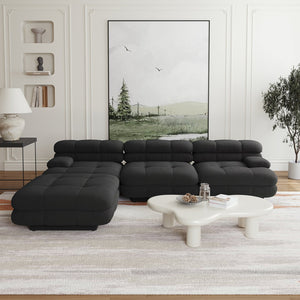 English Elm Urban Modern Modular Sofa Teddy Fleece Capitonné Design High Modularity Plush Comfort Corner Ready for Cozy Living Spaces Black B341S00037