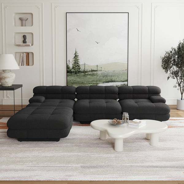 English Elm Urban Modern Modular Sofa Teddy Fleece Capitonné Design High Modularity Plush Comfort Corner Ready for Cozy Living Spaces Black B341S00037