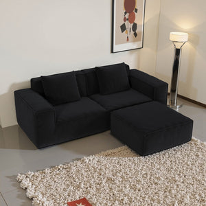 English Elm Modular Modular Sofa: Versatile Oversized Sofa Bed With Soft Corduroy Velvet, Footrest & Cozy Pillows - Black W3147S00023