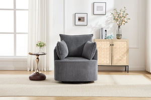 English Elm swivel Barrel Accent Chair with Solid Wood Frame & Metal Base, 350 lb Capacity, Sleek Curved Backrest Elegance Grey W2120P293680