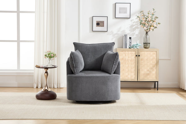 English Elm swivel Barrel Accent Chair with Solid Wood Frame & Metal Base, 350 lb Capacity, Sleek Curved Backrest Elegance Grey W2120P293680