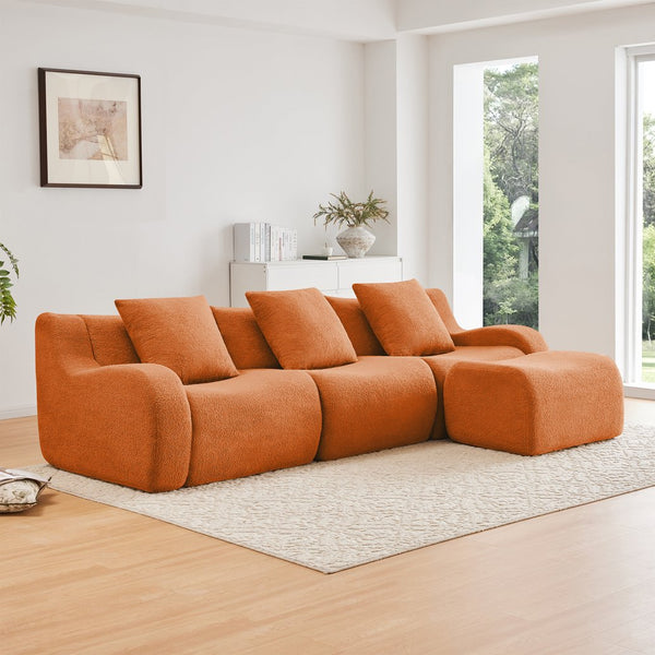 English Elm Boneless 3-Seat Sofa In Soft Teddy Fabric, Curved Armrests, No Assembly, Anti-Slip Base For Comfort W714S01450