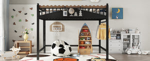 English Elm Twin Kids Platform Bed with Trundle Staircase Bookshelf and Rounded Safety Rails W1580S00382
