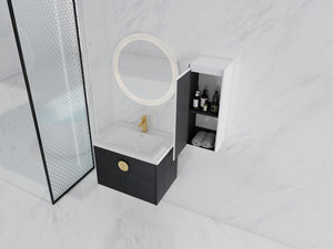 English Elm 28" Wall-Mounted Bathroom Vanity With Ceramic Sink & Side Cabinet – Space-Saving, Soft-Close Doors! W999S00327