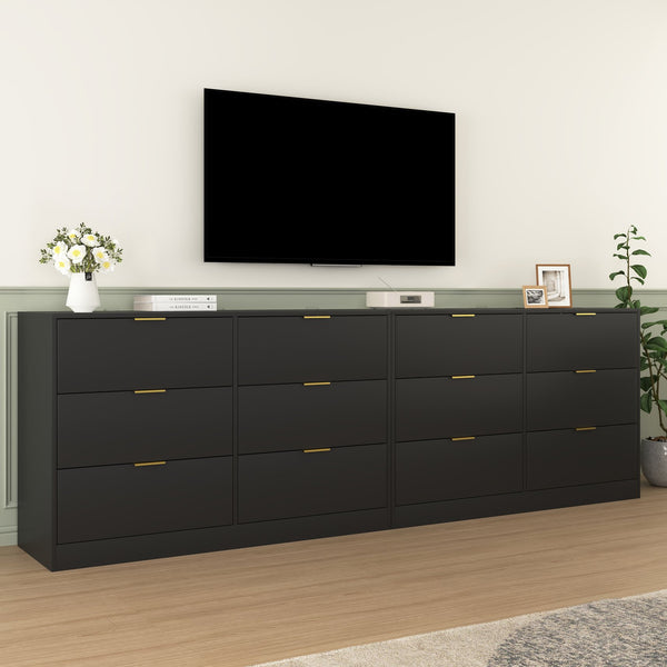 English Elm Simply Modern 6-Drawer Dresser with Spacious Drawers, Durable Engineered Wood, Sleek Minimalist Design Black W409P307554