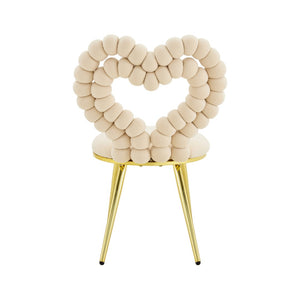 English Elm Unique Heart Shaped Bubble Tufted Velvet Accent Chair Glam Metal Frame Vanity Seat Beige,Gold W3875P446139