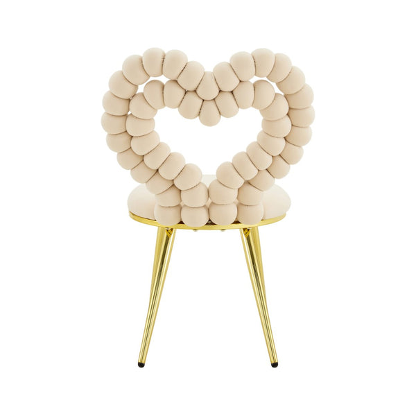 English Elm Unique Heart Shaped Bubble Tufted Velvet Accent Chair Glam Metal Frame Vanity Seat Beige,Gold W3875P446139