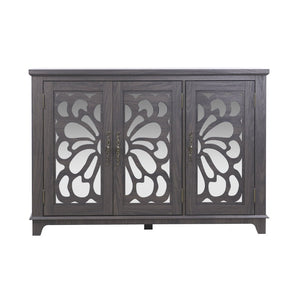 English Elm 49.33" Mirrored Lattice Buffet Cabinet with Adjustable Shelves Vintage Wood Grain Sideboard Dark Brown W2899P372741