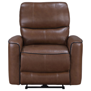 English Elm Denson Saddle Brown Power Recliner Chair with Leatherette Upholstery, Button Control, Plush Springs B062P353263