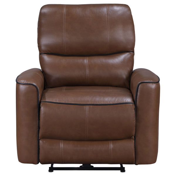English Elm Denson Saddle Brown Power Recliner Chair with Leatherette Upholstery, Button Control, Plush Springs B062P353263