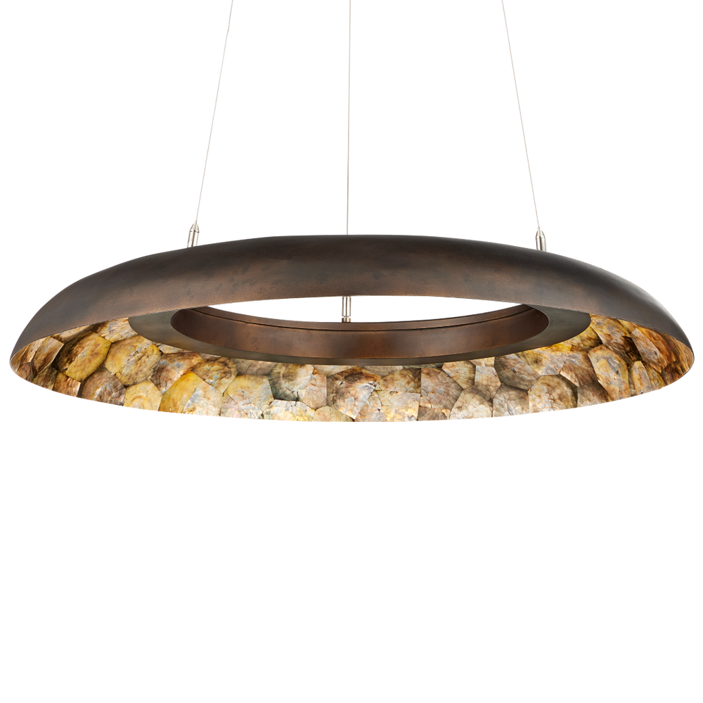 Tairagai Chandelier - Contemporary LED Illumination with Stunning Laminated Shells & Bronze Finish