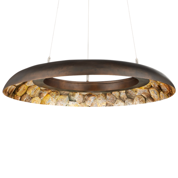 Tairagai Chandelier - Contemporary LED Illumination with Stunning Laminated Shells & Bronze Finish