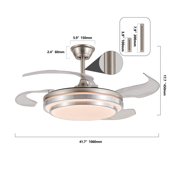 English Elm 42 Modern 3-Tier LED Ceiling Fan with Remote, Retractable Blades, 6-Speed DC Motor, Brushed Nickel Finish W1340P272388