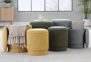 English Elm Ottoman Set Nesting Storage Cubes Upholstered in Rich Fabric for Modern Living Spaces Green B202P471501