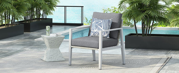 English Elm Christopher Knight Home® - Silver Aluminum Lounge Chair with Gray Cushions, Rope Accents, Weather-Resistant Frame for Patio Comfort and Style N767P237034W