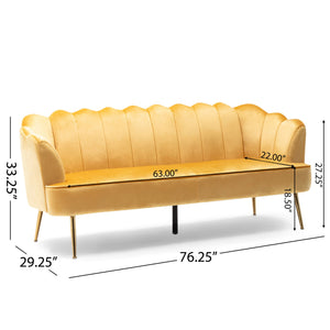 English Elm Christopher Knight Home® - 3 Seater Sofa - Luxurious Honey Velvet Upholstery With Gold Legs, Modern Glam Design For Any Space 70395.00A_70395.00B