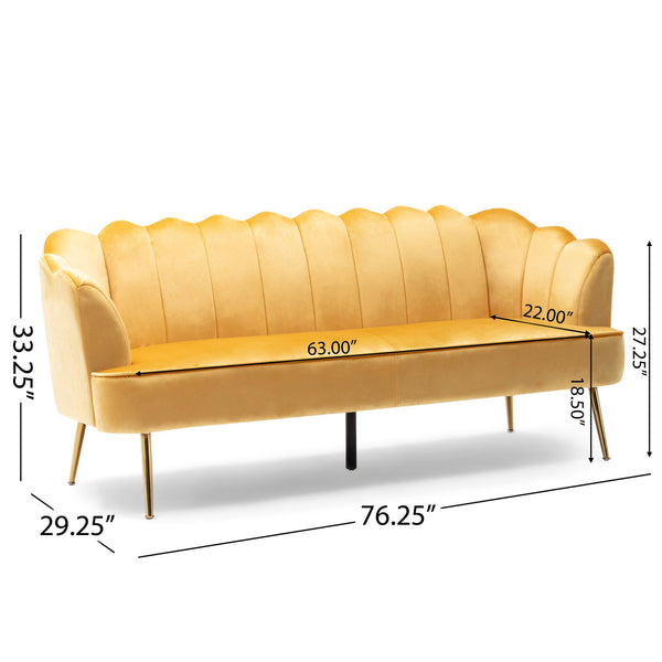 English Elm Christopher Knight Home® - 3 Seater Sofa - Luxurious Honey Velvet Upholstery With Gold Legs, Modern Glam Design For Any Space 70395.00A_70395.00B