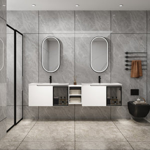 English Elm 84'' Freestanding Double Sink Bathroom Vanity Oak Finish Soft Close Storage Cabinet W999S00534