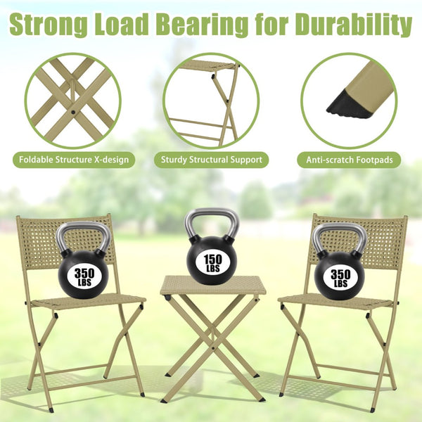English Elm Patio Folding Bistro Set with E-coated Steel Frame for Balcony Garden Outdoor Dining Light Green T5880P492160
