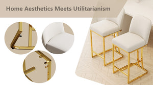 English Elm Dining Bar Chairs Set of 2 with Padded PU Seats and Sturdy Metal Legs, Space-Saving Comfort for Bars White,White+Gold W1727P240719