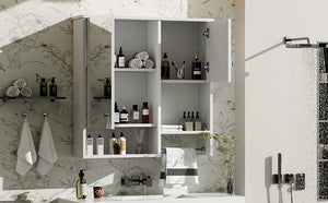 English Elm 29'' Modern Wall Mounted Medicine Cabinet with Mirror, Spacious Adjustable Shelves, Towel Bar and Durable MDF Finish White N710P209440K