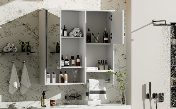 English Elm 29'' Modern Wall Mounted Medicine Cabinet with Mirror, Spacious Adjustable Shelves, Towel Bar and Durable MDF Finish White N710P209440K