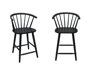 English Elm 2pc Black Contemporary Counter Height Stool Set with Spindle Back, Ergonomic Curved Seat, Durable Finish B011P378322