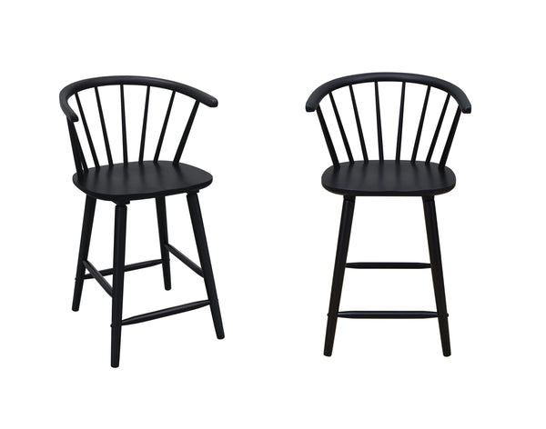 English Elm 2pc Black Contemporary Counter Height Stool Set with Spindle Back, Ergonomic Curved Seat, Durable Finish B011P378322