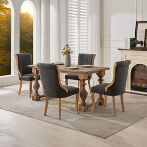 English Elm Snow velvet dining chair with plush breathable upholstery, mid-century wood trim and sculpted legs comfort and style Gray W1143P332692