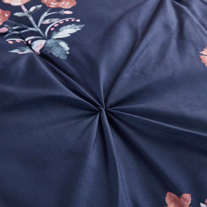 English Elm King/Cal King Floral Pintuck Duvet Cover Set – Navy Microfiber, Modern Farmhouse Elegance, Button Closure & Inner Ties B035P217808