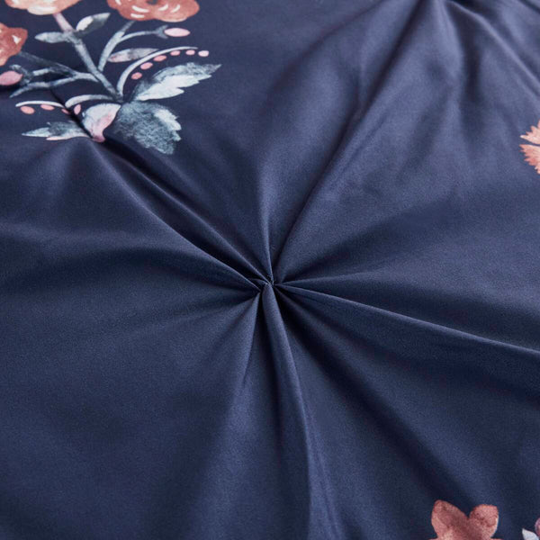 English Elm King/Cal King Floral Pintuck Duvet Cover Set – Navy Microfiber, Modern Farmhouse Elegance, Button Closure & Inner Ties B035P217808