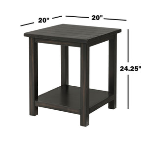 English Elm Wood Pine End Table with Open Shelf Rustic Farmhouse Living Room Accent Piece Distressed Black B016P472799