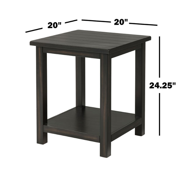 English Elm Wood Pine End Table with Open Shelf Rustic Farmhouse Living Room Accent Piece Distressed Black B016P472799