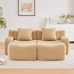 English Elm Soft Teddy Fabric Boneless Sofa with Ergonomic Curved Armrests, 32D High-Density Sponge Comfort and Anti-Slip Base Camel W714S01430