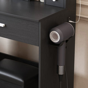 English Elm Vanity compact dressing desk with LED mirror, 3-color dimmable lights, drawers, stool, outlet Black W2699P345801