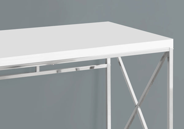 English Elm Computer Desk sleek glossy laminate top with sturdy chrome X-base, modern compact 47" work table White 51 L x 31 W x 6 H B2710P219644