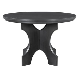 English Elm TREXM Round 5-Piece Rustic Dining Set with Upholstered Chairs and Curved Bench, Distressed Wood Finish Beige+Grey ST000146AAE