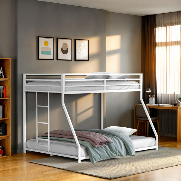 English Elm Twin Metal Low Bunk Bed Durable Full Frame Industrial Style Attached Ladder Space-Saving Design Matte White 81 L x 15 W x 7 H B2741P391248