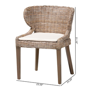 English Elm Mid-century Woven Rattan Dining Chair with Circular Back and Black Lacquered Legs B2750P467746