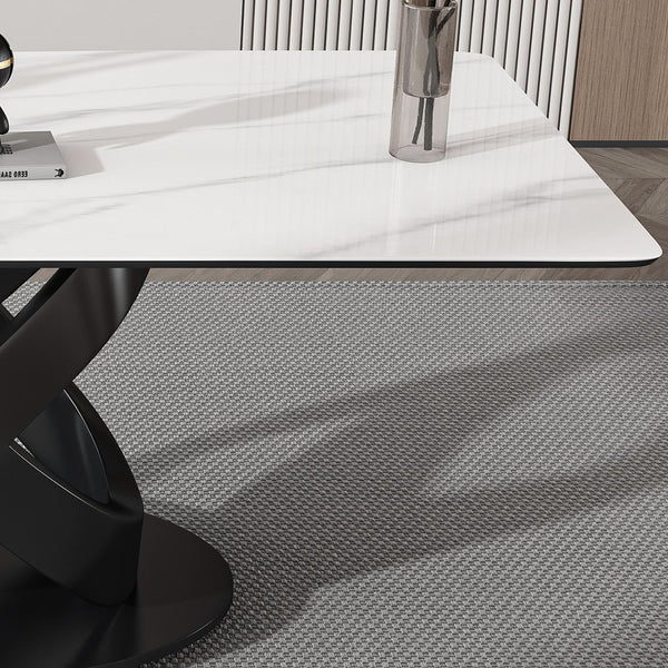 English Elm 71" Modern Luxury Dining Table With Sintered Stone Top & Carbon Steel Base For Elegant Entertaining W2699S00023
