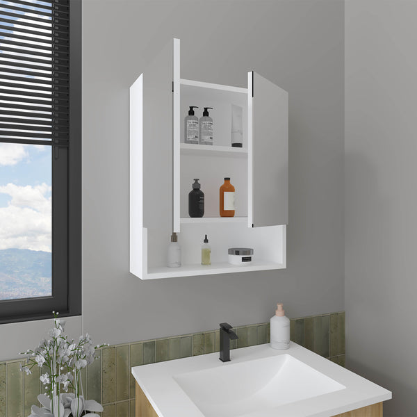English Elm Medicine Cabinet White Engineered Wood with Mirror, 2 Doors & 3 Shelves, Compact Durable Eco-Friendly Design B097P296819
