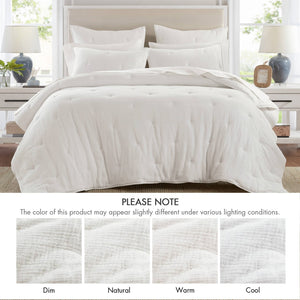 English Elm 3-piece Cotton Muslin Quilt Set Crinkled Texture Embroidered Tacking Breathable Bedding White B035P408347
