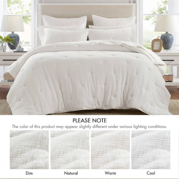 English Elm 3-piece King Cotton Muslin Quilt Set Crinkle Texture Embroidered Farmhouse Bedding B035P408348
