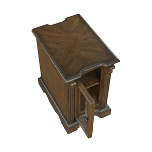 English Elm Classic Chairside Table with Fluted Pilasters, Glass Door, Adjustable Shelf and Built-In Charging Ports Brown 19.5 L x 26 W x 30 H B011P387120