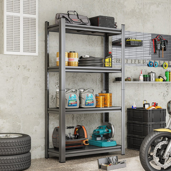 English Elm 4-tier Heavy Duty Steel Shelving Unit Adjustable Garage Organization Rack Matte Black W1831P401023