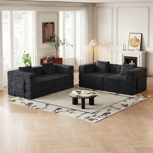 English Elm 4 Seater Corduroy Floor Sofa Bed with Storage Pockets Modular Convertible Lounge W3505S00016