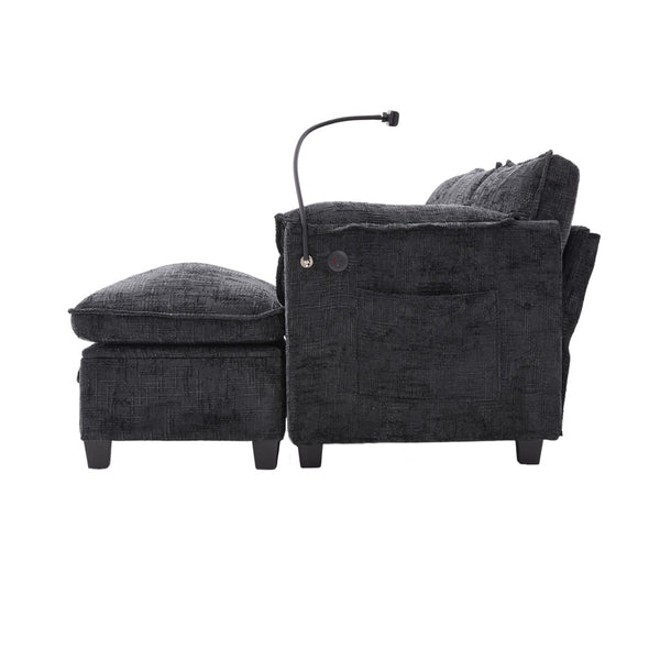 English Elm United We Win 112" Oversized Chenille Sectional Sofa With Storage Ottoman, Usb Ports & Phone Holder W1568S00192-GIGA